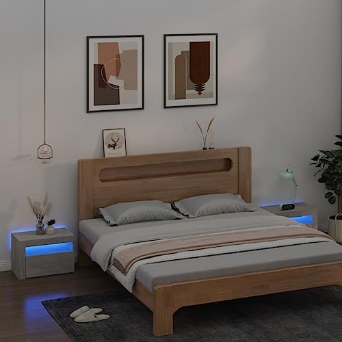NQJIBUE Artikelnachtschränke 2 Stück mit LEDs Betongrau 60x35x40 cm Tische, Nachttische von NQJIBUE
