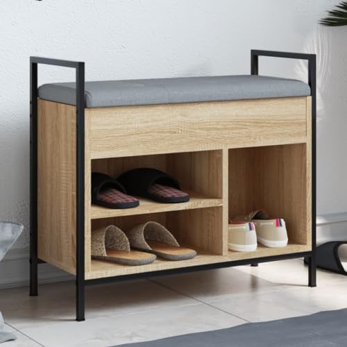 NQJIBUE Artikelschuhbank, Sonoma-Eiche, 65,5 x 32 x 57,5 cm, Holzwerkstoff, Bänke, Aufbewahrungs- und Eingangsbänke von NQJIBUE