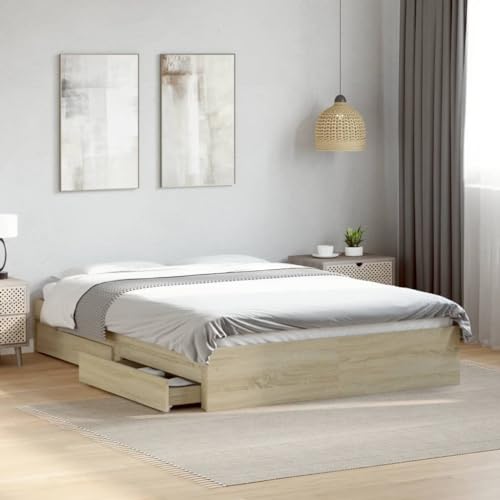 NQJIBUE Bettgestell mit Schubladen ohne Matratze Sonoma Eiche 120x190 cm Kleines Doppelbett NQJIBUE Bettgestell mit Schubladen ohne Matratze Sonoma Eiche 120x190 cm Kleines Doppelbett von NQJIBUE