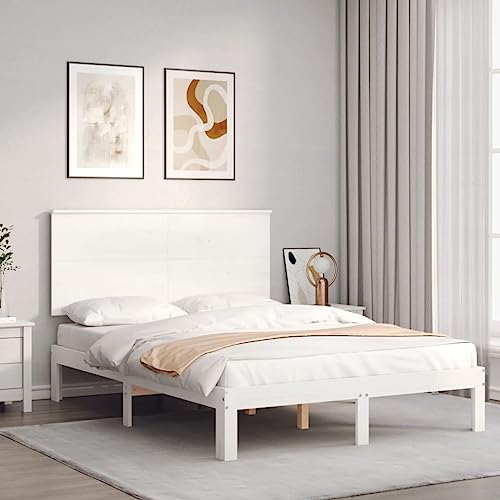 NQJIBUE Bettgestell ohne Matratze, Weiß, Doppelbett, Massivholz, Kiefer und Bettgestell, Betten & Zubehör von NQJIBUE