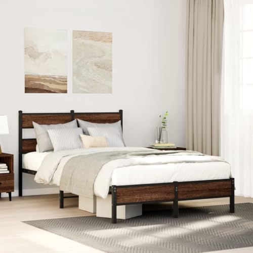 NQJIBUE Bettgestell ohne Matratze aus Eiche, Braun, 120 x 190 cm, kleines Doppelbett, Holz von NQJIBUE