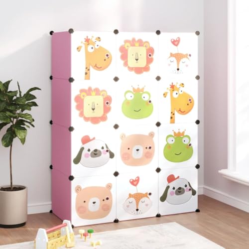NQJIBUE Cube Aufbewahrungsschrank für Kinder mit 12 Würfeln rosa PP von NQJIBUE