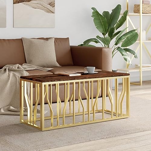 NQJIBUE Item-Coffee Table Gold Stainless Steel and Solid Wood Reclaimed,Tables,Accent Tables,Coffee Tables von NQJIBUE