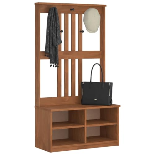 NQJIBUE Item-Hall Tree Sandens 87 x 40 x 159,5 cm Massivholz Kiefer Bänke Aufbewahrung & Eingangsbänke von NQJIBUE