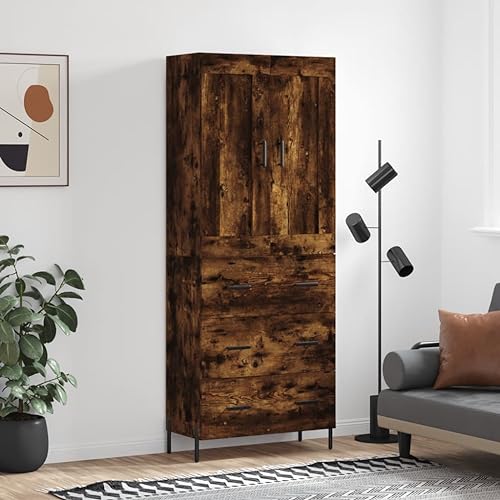 NQJIBUE Item-Highboard Räuchereiche, 69,5 x 34 x 180 cm, Holzwerkstoff, Schränke & Aufbewahrung, Buffets & Sideboards von NQJIBUE