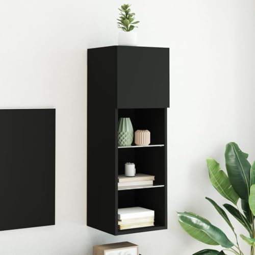 NQJIBUE Item-TV-Schrank mit LED-Leuchten Schwarz 30,5x30x90 cm Entertainment Center & TV-Ständer von NQJIBUE