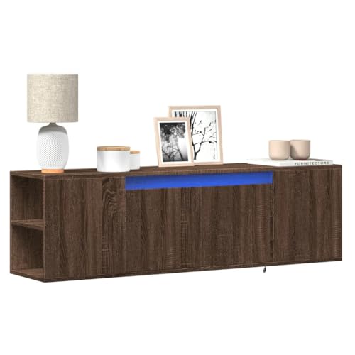 NQJIBUE Item-TV Wandschrank mit LED Leuchten Braun Eiche 135x31x39,5 cm Entertainment Center & TV Ständer von NQJIBUE