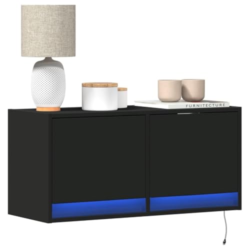 NQJIBUE Item-TV Wandschrank mit LED-Leuchten Schwarz 80x31x35 cm Entertainment Center & TV-Ständer von NQJIBUE