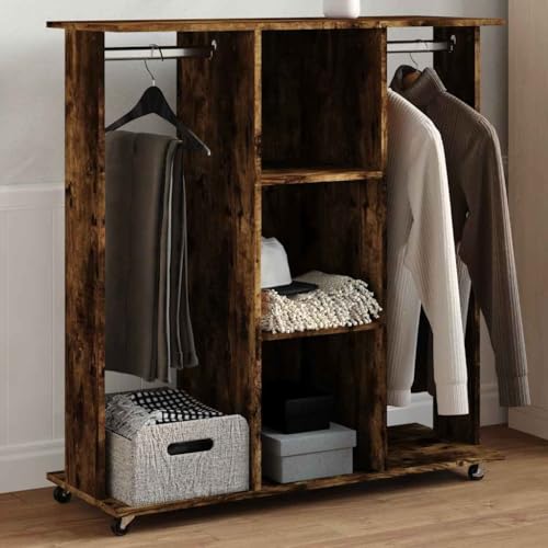 NQJIBUE Kleiderschrank mit Rollen Räuchereiche 102x38x110cm Holzwerkstoff von NQJIBUE