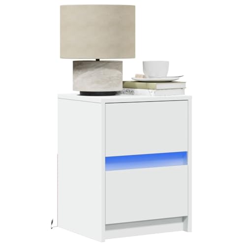 NQJIBUE Nachttisch mit LED-Lichtern, Holz, Tische, Nachttische, Weiß NQJIBUE Nachttisch mit LED-Lichtern, Holz, Tische, Nachttische, Weiß von NQJIBUE