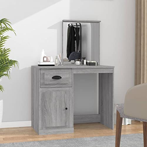 NQJIBUE Schminktisch mit Spiegel grau Sonona 90x50x132,5cm Holzwerkstoff von NQJIBUE