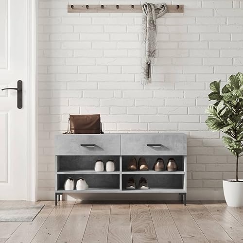 NQJIBUE Schuhbank Betongrau 102x35x55cm Holzwerkstoff von NQJIBUE