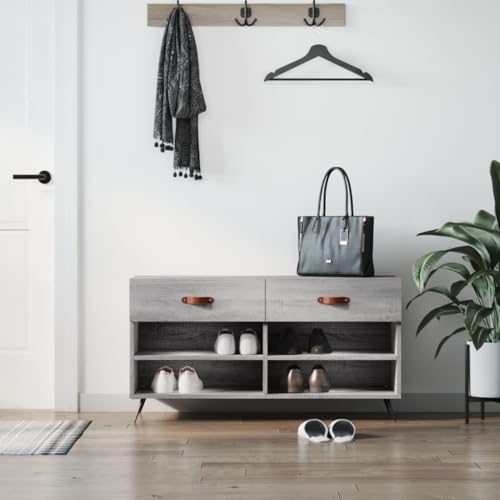 NQJIBUE Schuhbank Grau Sonoma 102x35x55cm Holzwerkstoff von NQJIBUE