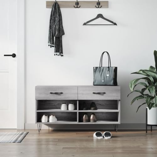 NQJIBUE Schuhbank Grau Sonoma 102x35x55cm Holzwerkstoff von NQJIBUE