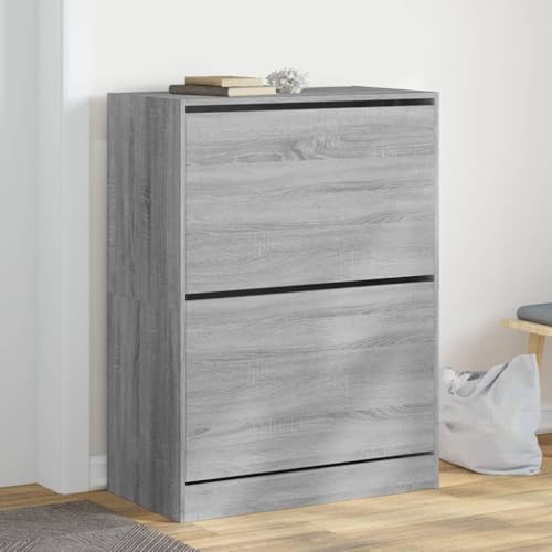 NQJIBUE Schuhschrank mit 2 Klappschubladen grau sonoma 80x42x108 cm von NQJIBUE