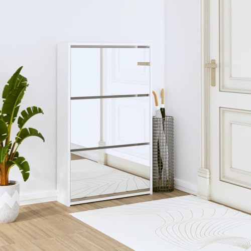 NQJIBUE Schuhschrank mit Spiegel 3-lagig Hochglanz Weiß 63x17x102,5 cm NQJIBUE Schuhschrank mit Spiegel 3-lagig Hochglanz Weiß 63x17x102,5 cm von NQJIBUE