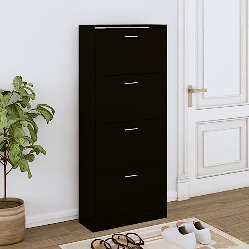 NQJIBUE Schuhschrank schwarz 63x24x147cm Holzwerkstoff von NQJIBUE