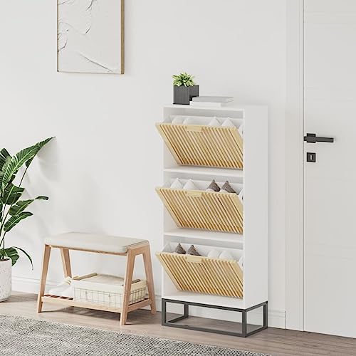 NQJIBUE Schuhschrank weiß 52x25x120 cm Holzwerkstoff von NQJIBUE