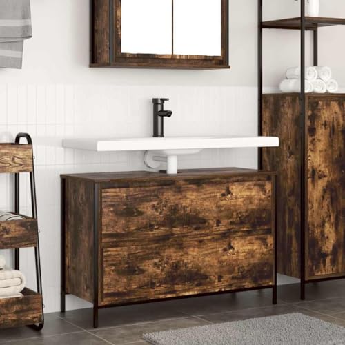 NQJIBUE Waschbeckenunterschrank mit Schubladen Eiche geräuchert 90x34,5x60 cm von NQJIBUE