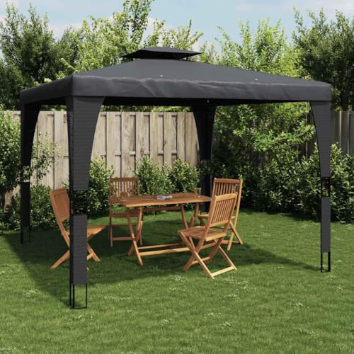 Pavillon mit Doppeldach Anthrazit 3,98x2,98m Stahl von NQJIBUE