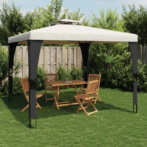 Pavillon mit Doppeldach creme 2,98x2,98m Stahl von NQJIBUE