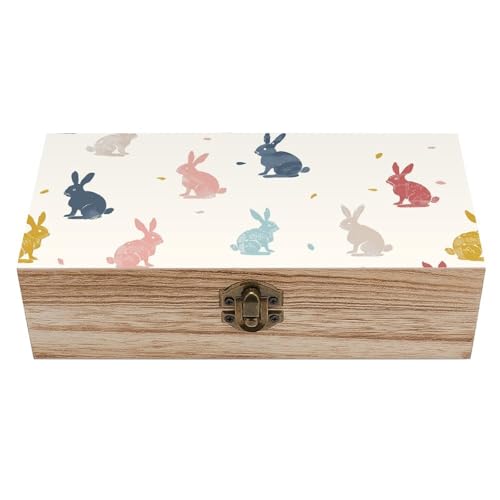 NQLYRE Aufbewahrungsbox aus Holz mit Scharnierdeckel und Frontverschluss, pastellfarben, Kaninchen, bedruckt, Erinnerungsbox, Raumdekorationsbox NQLYRE Aufbewahrungsbox aus Holz mit Scharnierdeckel und Frontverschluss, pastellfarben, Kaninchen, bedruckt, Erinnerungsbox, Raumdekorationsbox von NQLYRE