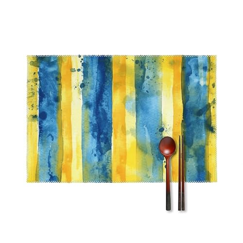 NQLYRE Quadratische unabhängige Tischsets, gelbes und blaues Muster, bedrucktes Stoff-Platzset, 6 Stück, hitzebeständig, waschbar, geeignet für Küche, Esszimmer, 30 x 45 cm, Stil von NQLYRE