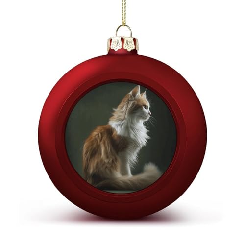 Weihnachtskugel-Ornamente, orangefarbene und weiße Katze, bedruckt, mit Seil zum Aufhängen, für Weihnachtsbäume, Urlaub, Party, Dekoration, 4,1 cm von NQLYRE