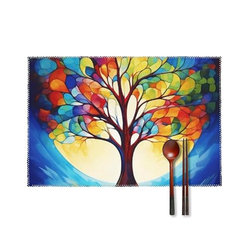Tischsets 4er Set Abwaschbar Platzsets für Esstisch Hitzebeständig Baum Tischmatten Desktop Schutzmatte Abwischbare Platzsets Schreibtischunterlage für Küche von NQLYUT