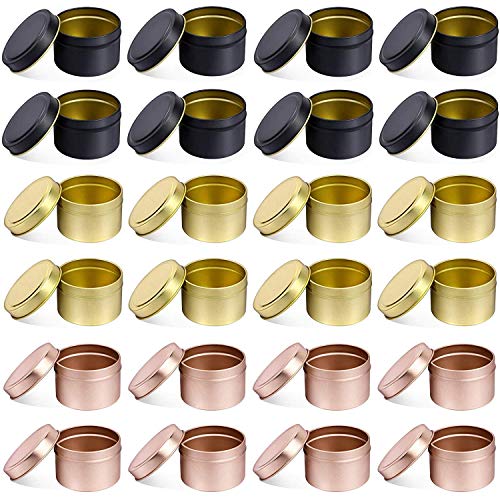 24 PCS 5 UNZEN Kerze Herstellung Von Behältern, Dekorative Runde Metall Kerze Dosen Groß, wiederverwendbare Kerze Gläser für DIY Kerze, Der, Kunst Handwerk Liefert (5OZ,8 Black+8 Gold+8 RoseGold) von NRANSON