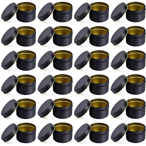 NRANSON Kerze Gläsern für Die Herstellung Kerzen, Kerze Machen Kits Umfassen 24 Pack 2 Unzen Metall Kerze Dosen Mit Deckel, 50 Baumwolle Dochte, 40 Docht Aufkleber, 4 Docht Halter (2OZ, Black) von NRANSON