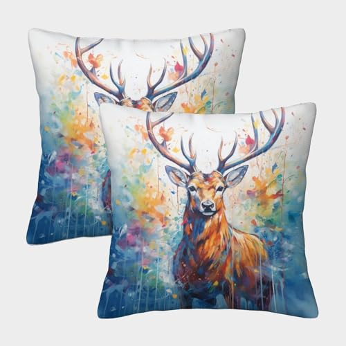 NRAOPEVVD Elch Kissenbezug 2er Set Kissenbezüge Wohnzimmer Kissenhülle Couchkissen Polyester Polster Textil Für Sofa Bett Garten Balkon Kinderzimmer Zierkissen 40x40cm von NRAOPEVVD