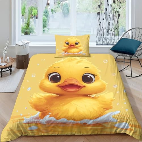 NRAOPEVVD Gelbe Ente Bettbezug Bettwäsche Kinderbettwäsche Reißverschluss Mit Kissenbezug Betten Set Für Jugendliche Kinder Schlafzimmer Single（135x200cm） von NRAOPEVVD