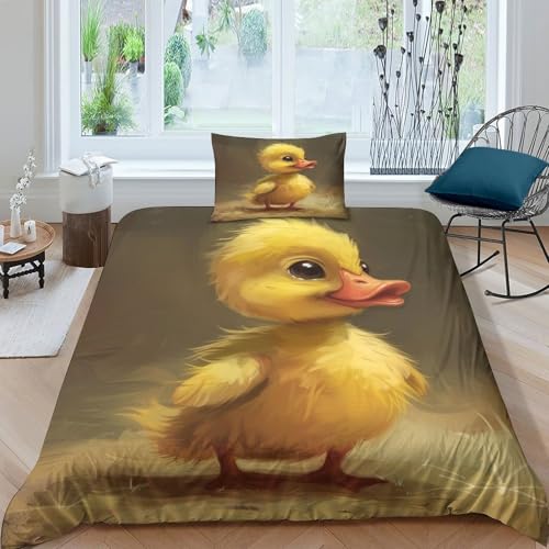 NRAOPEVVD Gelbe Ente Bettbezug Bettwäsche-Sets Kinderbettwäsche Reißverschluss Mit Kissenbezügen Betten Set Für Jugendliche Kinder Schlafzimmer Single（135x200cm） von NRAOPEVVD
