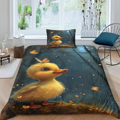 NRAOPEVVD Gelbe Ente Bettbezug Set Bettwäsche-Sets Kinderbettwäsche Reißverschluss Mit Kissenbezügen Betten Set Für Jugendliche Kinder Schlafzimmer Single（135x200cm） von NRAOPEVVD