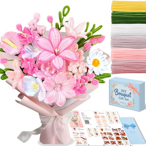 NREDXOON Pfeifenreiniger-Blumen-Set, 400 Stück, flauschige und dicke Pfeifenreiniger für Blumen, Pastell-Chenille-Stiele mit Video und illustrierten Tutorials, DIY-Blumenherstellungs-Set für von NREDXOON