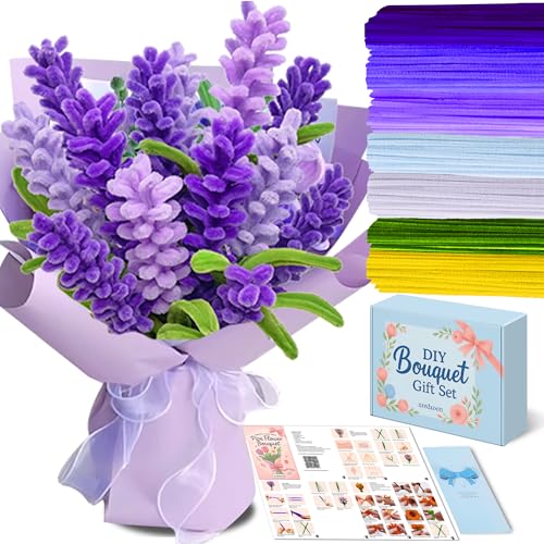 NREDXOON Pfeifenreiniger-Blumen-Set, 400 Stück, flauschige und dicke Pfeifenreiniger für Blumen, Pastell-Chenille-Stiele mit Video und illustrierten Tutorials, DIY-Blumenherstellungs-Set für von NREDXOON