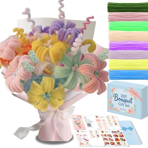 NREDXOON Pfeifenreiniger-Blumen-Set, 400 Stück, flauschige und dicke Pfeifenreiniger für Blumen, Pastell-Chenille-Stiele mit Video und illustrierten Tutorials, DIY-Blumenherstellungs-Set für von NREDXOON