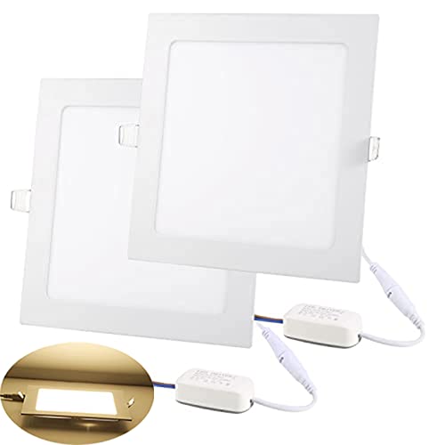 NRGDILY LED Panelleuchte, 225x225mm, ultraflach, LED Einbaustrahler 230V, 18W 1620 Lumen, Quadratisch, Warmweiß 3000K für Küche Wohnzimmer, 2er Set von NRGDILY