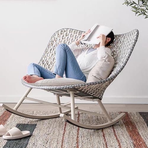 NRNQMTFZ Schaukelstuhl Wohnzimmer Modern Schaukelstuhl,Polster Relaxstuhl Schaukelsessel | Hochlehner,schaukelstuhl Rattan Outdoor,für Wohnzimmer, Schlafzimmer(Silver White) von NRNQMTFZ