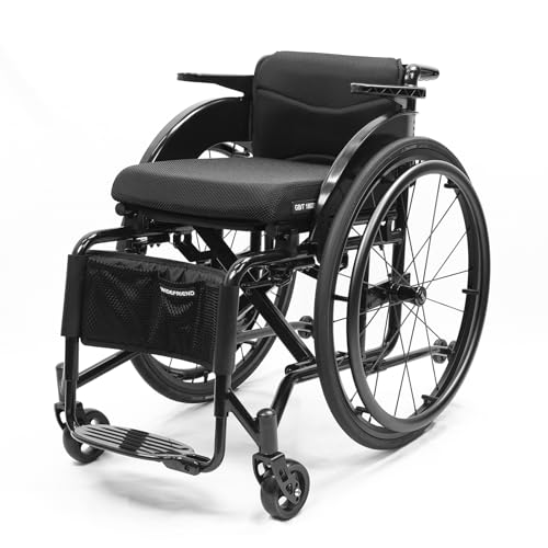 NRNQMTFZ Selbstfahrender Sportrollstuhl,Faltbar Leicht Rollstuhl,Zwei Bremssysteme, Klappbare Rückenlehne, Aluminium, Klappbare Fußstützen,Premium Transportrollstuhl(Seat Width 42cm/16.5in,A) von NRNQMTFZ
