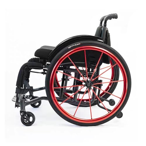 NRNQMTFZ Sportrollstühle,Superleichter Rollstuhl mit Aluminiumrahmen, 12kg,Stoßdämpfender Faltbarer Rollstühle,Rollstühle mit Selbstantrieb,Belastbarkeit 100 Kg(Seat Width 42cm,Red) von NRNQMTFZ