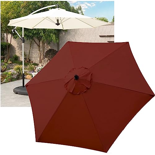 NRQCJM Ersatz Sonnenschirmbezug Sonnenschirm Bespannung 3m 6/8Streben, UV-Schutz Ampelschirm Bezug Schirmbezug Für Balkon, Garten, Pool Und Strand (Color : Wine red, Size : 3m/6 Ribs) von NRQCJM