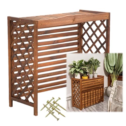 NRQCJM Klimaanlage Abdeckung Außenbereich Wetterfest Verkleidung Außengerät Holz Sichtschutz Heizkörperverkleidung Wärmepumpe Gehäuse mit Lamellen für Garten Terrasse(115 x 95 x 54 cm) von NRQCJM