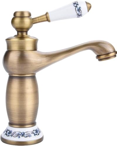 Vintage Antik Messing Wasserhahn mit Blau und Weiß Porzellan Langhals Mischbatterie mit Kalt- und Warmwasserbecken Spüle für Bad und Küche Vintage Antik Messing Wasserhahn mit Blau und Weiß Porzellan Langhals Mischbatterie mit Kalt- und Warmwasserbecken Spüle für Bad und Küche von NSCMQSL