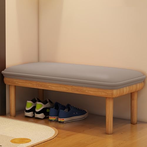 NSIAWBDB Schuhbank, Massivholz-Schuhregalbank, Schuhaufbewahrungsbank mit Schuhaufbewahrung, Eingangsbank mit Ledersitz(Grey,80cm/31.4in) von NSIAWBDB