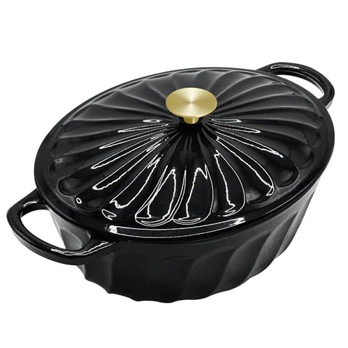 Emaillierter ovaler Dutch Oven Topf mit Deckel, 7 QT Gusseisen Dutch Oven mit Doppelgriffen zum Kochen, Brotbacken, Braten, Antihaftbeschichteter Ofen (Schwarz) von NSIRONS