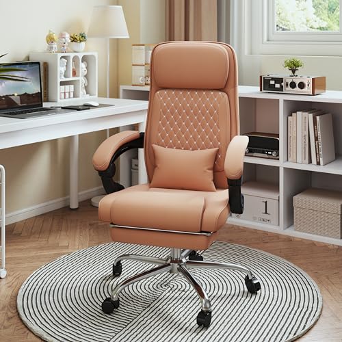 NSMAZXO Bürostuhl,großer Computerstuhl mit hoher Rückenlehne aus PU-Leder,ergonomischer Chefsessel mit Fußstütze,Home-Office-Schreibtischstuhl mit 135° Verstellbarer Rückenlehne und Lendenstütze,Gelb von NSMAZXO