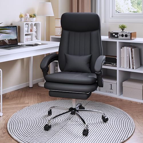 NSMAZXO Bürostuhl,ergonomischer Computer-Schreibtischstuhl mit Fußstütze,höhenverstellbar,135° neigbare Rückenlehne, leise Rollen,hohe Rückenlehne mit Lendenstütze, bequem für Home Office, PU-Leder. von NSMAZXO