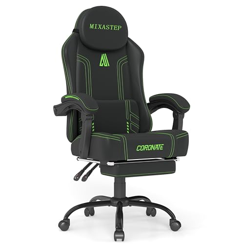 NSMAZXO Gaming Stuhl Ergonomisch mit Verstellbarer Rückenlehne & 360° Drehfunktion - Bürostuhl für Erwachsene/Jugendliche 150KG,PC-Stuhl Stoff in Grün für Homeoffice/Gaming von NSMAZXO
